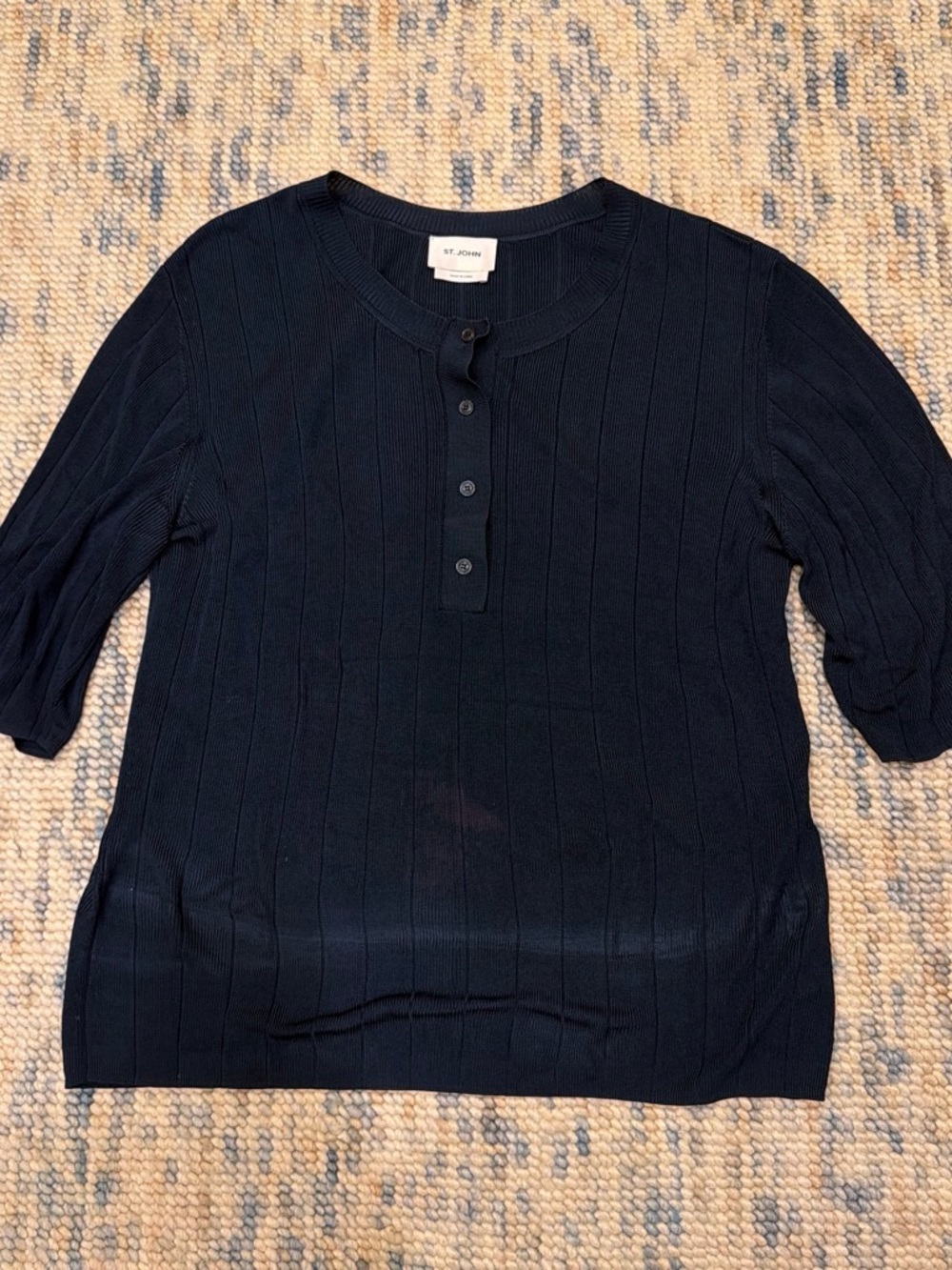 St. John Navy Short-Sleeve Ribbed Henley